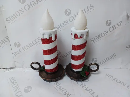 BOXED MR CHRISTMAS SET OF 2 RESIN CHAMBER CANDLE STICKS