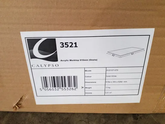 9 X BRAND NEW BOXED CALYPSO ACRYLIC WORKTOP 910MM 