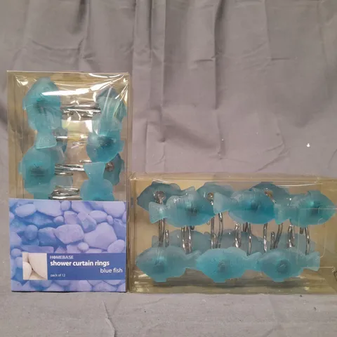 BOX OF APPROXIMATELY 10 BOXED SETS OF 2 SHOWER CURTAIN RINGS - BLUE FISH