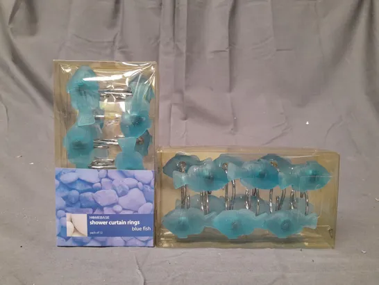 BOX OF APPROXIMATELY 10 BOXED SETS OF 2 SHOWER CURTAIN RINGS - BLUE FISH