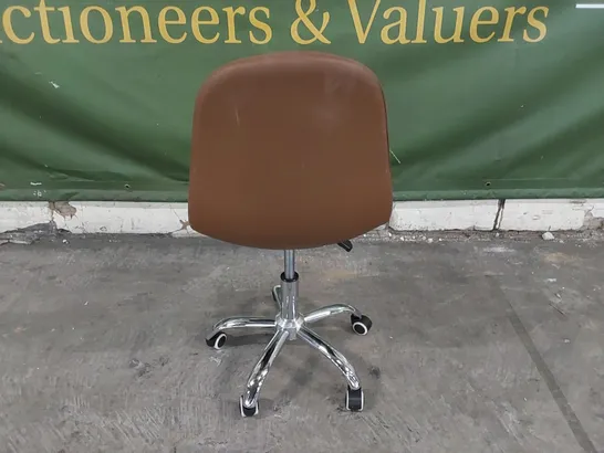 DESIGNER BROWN SWIVEL CHAIR WITH CHROME BASE