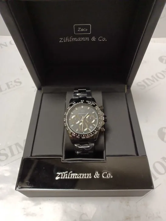 ZIHLMANN & CO BLACK TRIPLE DIAL BRACELET STRAP WRISTWATCH