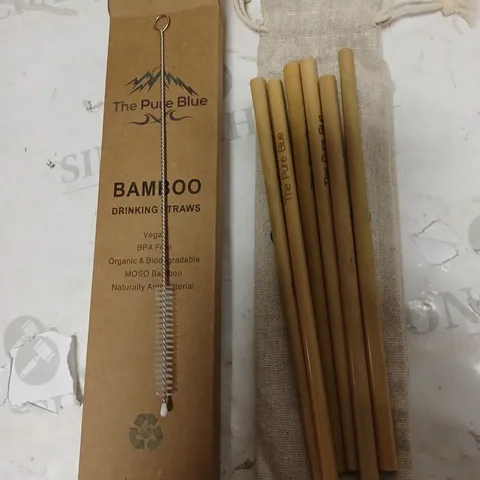 LOT OF 25 BRAND NEW THE PURE BLUE ORGANIC ECO-FRIENDLY BAMBOO DRINKING STRAWS (6PC) WITH CLEANING BRUSH AND NATURE-FRIENDLY JUTE BAG