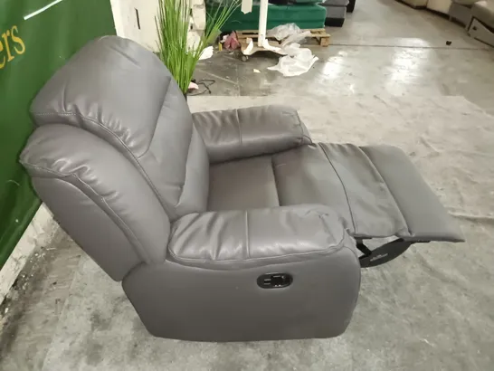 GREY FAUX LEATHER MANUAL RECLINING SINGLE SEATER SOFA 