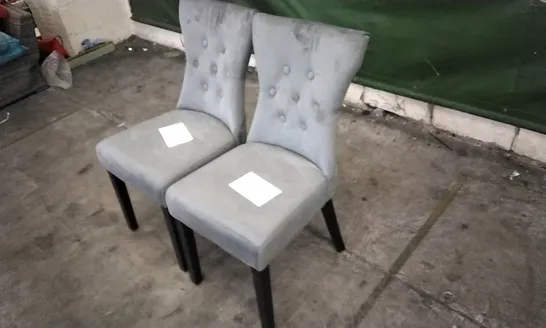 PAIR OF KENSINGTON GREY VELVET BUTTON BACK DINING CHAIRS WITH BLACK LEGS