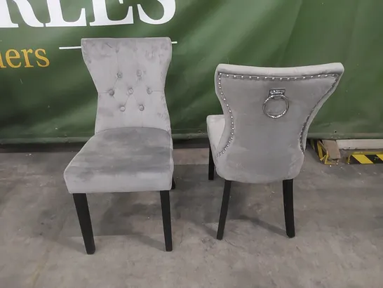 SET OF 2 KENSINGTON GREY VELVET BUTTON BACK DINING CHAIRS WITH BLACK LEGS 