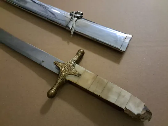 DECORATIVE 40" SWORD WITH WOODEN HANDLE AND METAL SCABBARD 