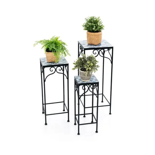 BOXED COSTWAY SET OF 3 SQUARE MOSAIC FLOWER POTS STANDS (GT4070)