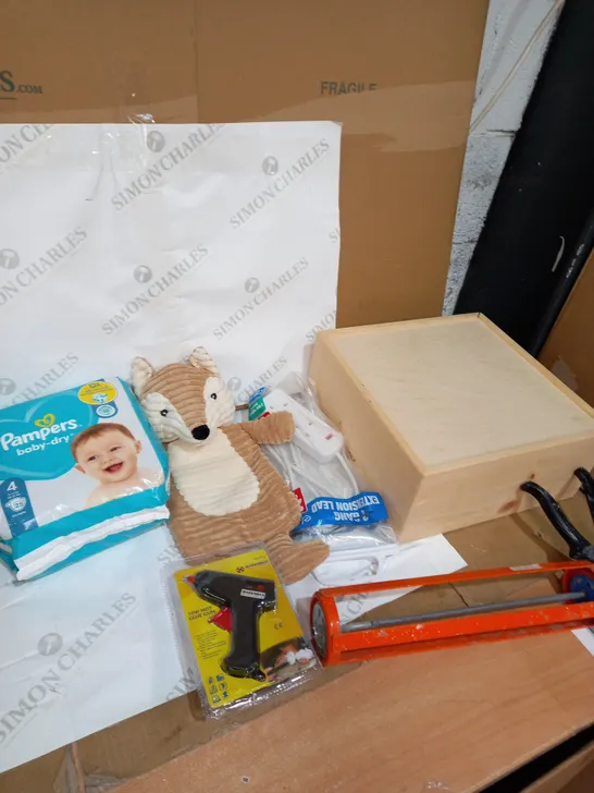 LOT OF 20 ASSORTED HOUSEHOLD ITEMS TOO INCLUDE PAMPERS NAPPIES AND TOOLS 