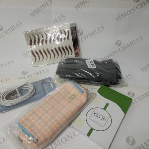 LOT OF APPROXIMATELY 20 ASSORTED HOUSEHOLD ITEMS, TO INCLUDE SCREEN PROTECTOR, COSMETIC BAG, CURTAIN WIRE, ETC