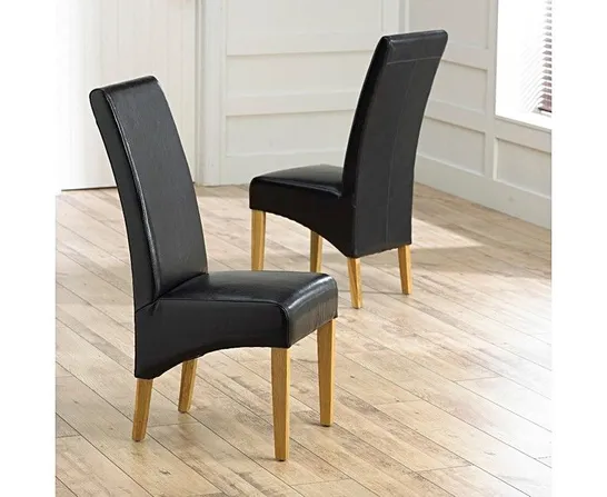 BOXED PAIR OF VIENNA FAUX LEATHER CHAIRS IN BLACK/OAK RRP £219