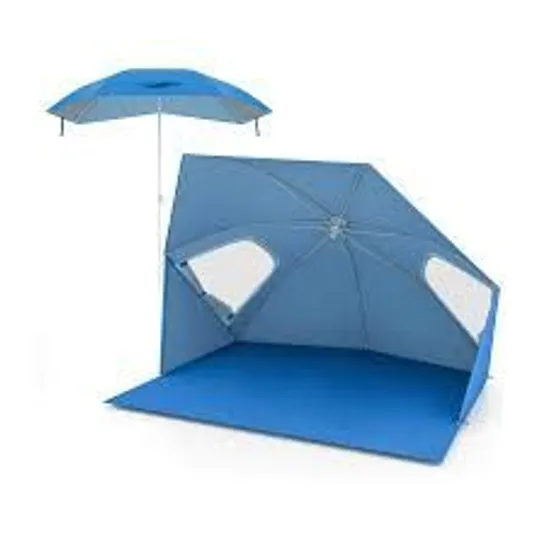 BOXED 2-IN-1 CONVERTIBLE BEACH TENT WITH ROLL-UP WINDOWS FOR 2-4 PEOPLE-BLUE