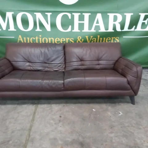 DESIGNER BROWN LEATHER LARGE 3 SEATER SOFA