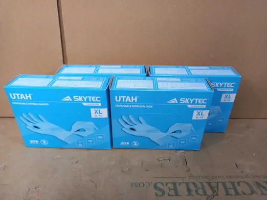 LOT OF 4 PACKS OF APPROXIMATELY 20 BRAND NEW SKYTEC UTAH POWDER-FREE DISPOSABLE NITRILE GLOVES SIZE XL