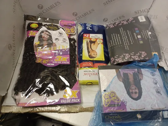 BOX OF ASSORTED WIGS COMING IN DIFFERENT STYLES , COLOURS AND TEXTURE 