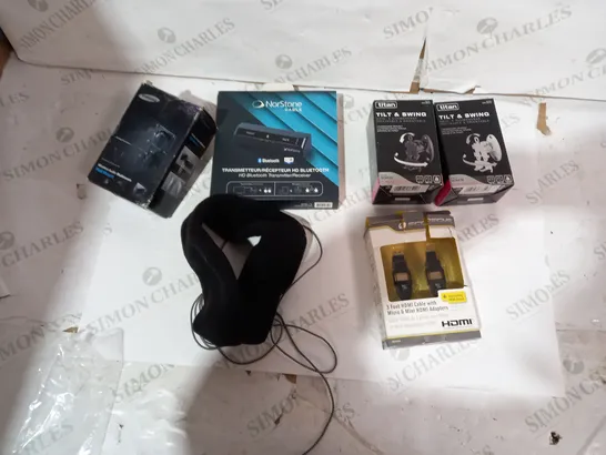 LOT OF APPROXIMATELY 6 ASSORTED AUDIO/TV ACCESSORY ITEMS TO INLUDE TITAN TILT & SWING, NORSTONE CABLE, SCOSCHE HDMI CABLE ETC