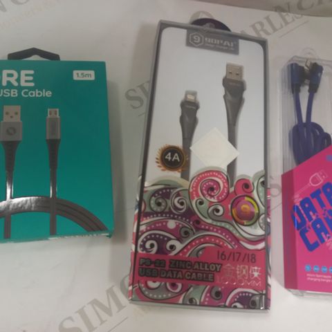 LOT OF APPROXIMATELY 10 ASSORTED HOUSEHOLD ITEMS TO INCLUDE DESIGNER USB DATA CABLE, DESIGNER PS-22 ZINC ALLOY USB DATA CABLE, CORE MICRO USB CABLE, ETC