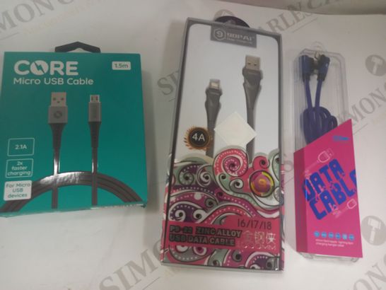 LOT OF APPROXIMATELY 10 ASSORTED HOUSEHOLD ITEMS TO INCLUDE DESIGNER USB DATA CABLE, DESIGNER PS-22 ZINC ALLOY USB DATA CABLE, CORE MICRO USB CABLE, ETC