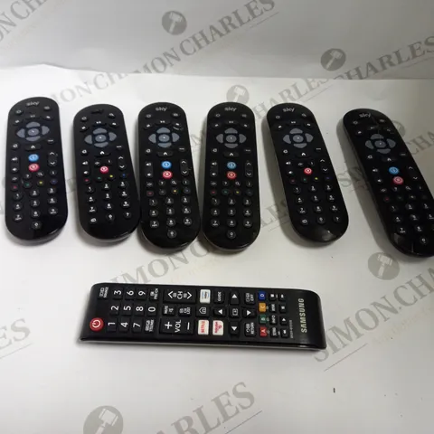 BOX OF APPROX 5 ASSORTED REMOTE CONTROLS INCLUDING SKY Q AND SAMSUNG