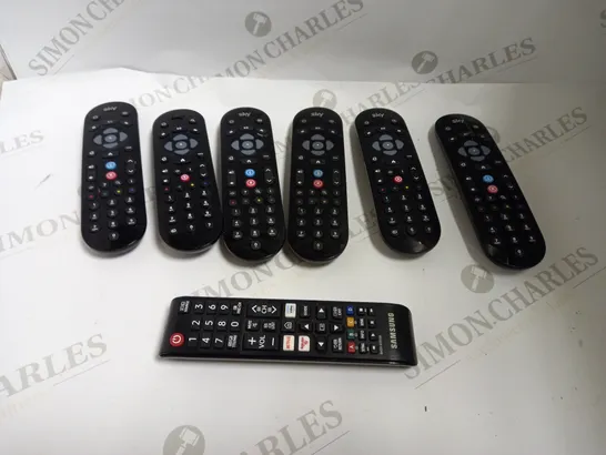 BOX OF APPROX 5 ASSORTED REMOTE CONTROLS INCLUDING SKY Q AND SAMSUNG