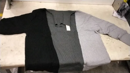 BOX OF APPROXIMATELY 8 BRAND NEW BAGLEY & MISCHKA ROLL NECK TRIO JUMPERS BLACK/DARK GREY/LIGHT GREY SIZE 2XL