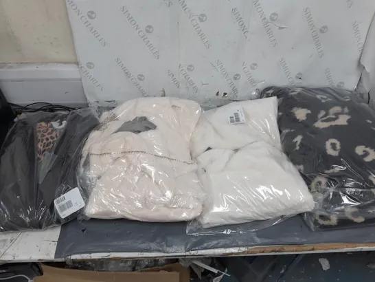 BOX OF APPROXIMATELY 10 ASSORTED BAGGED PIECES OF CLOTHING IN VARIOUS STYLES, SIZES, AND BRANDS 