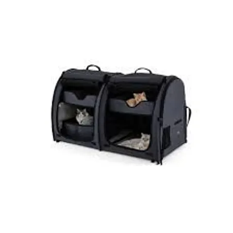 BOXED 2-IN-1 PET CARRIER TWIN-COMPARTMENT PET KENNEL PORTABLE CAT & DOG TRAVEL CRATE