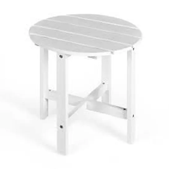 BOXED COSTWAY 18" ROUND WOOD PATIO END TABLE WITH SLATTED DESIGN FOR BALCONY LAWN - WHITE