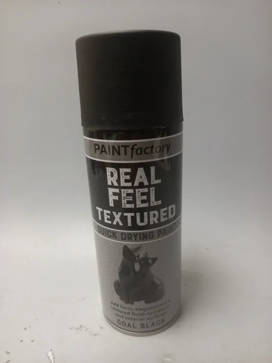 BOX OF 12 REAL FEEL TEXTURED QUICK DRYING PAINT - COAL BLACK - 400ML - COLLECTION ONLY