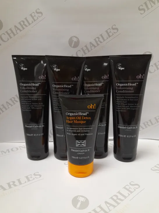 LOT OF 5 DANIEL GALVIN OH! PRODUCTS TO INCLUDE 4 X 250ML VOLUMISING CONDITIONER & 1 X 150ML ARGAN OIL DETOX HAIR MASQUE 