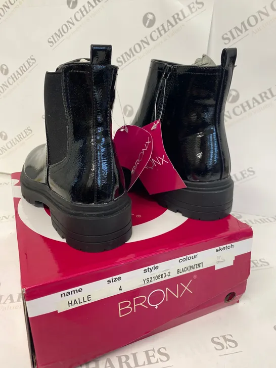 BOXED PAIR OF BRONX SIZE 4 BLACK BOOTS