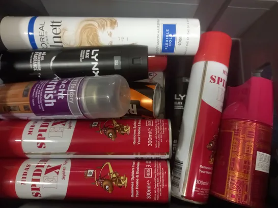 BOX OF APPROX 18 ASSORTED AEROSOLS TO INCLUDE - RIGHT GAURD SPORT - LYNX BLACK - LOREAL PARIS ELNET HAIRSPRAY ECT