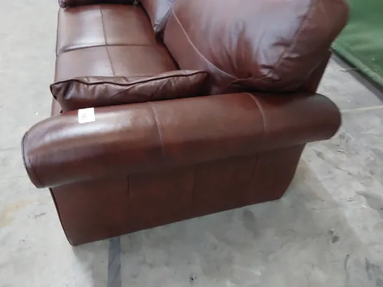 DESIGNER SCROLL ARM 2.5 SEATER SOFA CHESTNUT LEATHER 