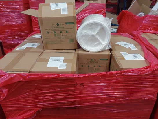 PALLET OF APPROXIMATELY 48 BOXES OF 200x 25.4CM (10" 3 COMPARTMENT) ROUND PULP MOLDED PLATES 