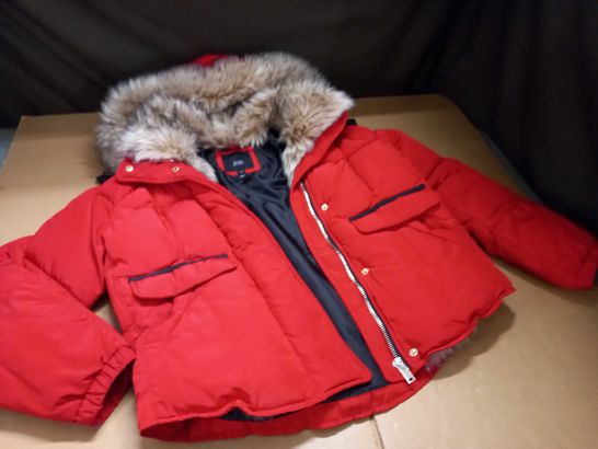 RIVER ISLAND FAUX FUR TRIMMED PADDED COAT IN RED - 10