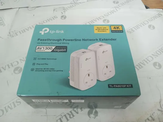 BOXED AND SEALED TP-LINK PASSTHROUGH POWERLINE NETWORK EXTENDER TL-PA8010P KIT