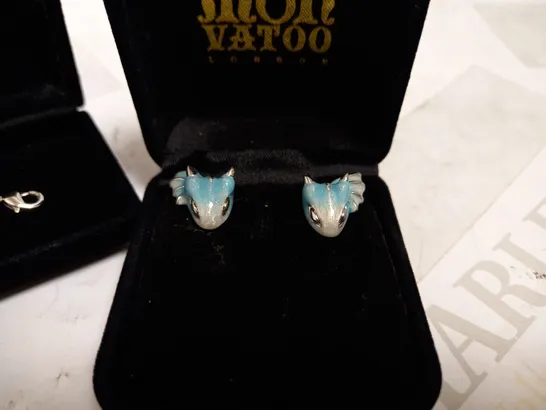 MONVATOO SILVER TURQUOISE DRAGON STUD EARRINGS + SILVER DRAGON BRACELET