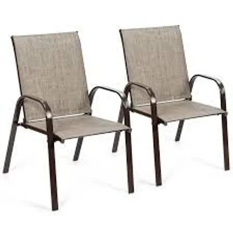 BOXED COSTWAY SET OF 2 PATIO CHAIRS PORTABLE HIGH BACK GARDEN CAMPING DINING CHAIRS W/ ARMREST - GREY