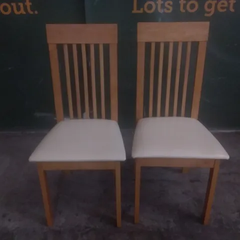 SET OF 2 OXFORD OAK DINING CHAIRS (IVORY LEATHER SEAT PAD)