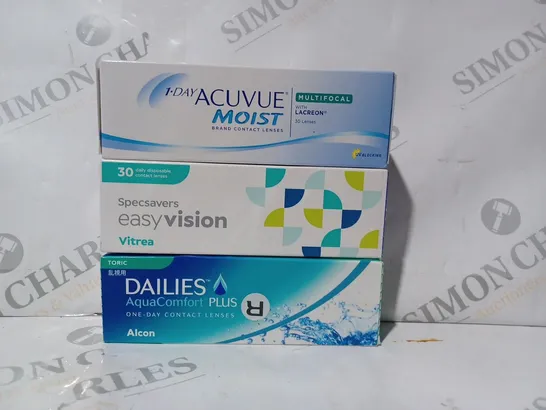 APPROXIMATELY 20 ASSORTED HOUSEHOLD ITEMS EASYVISION DISPOSABLE CONTACT LENSES, DAILIES AUE COMFORT CONTACT LENSES, ETC