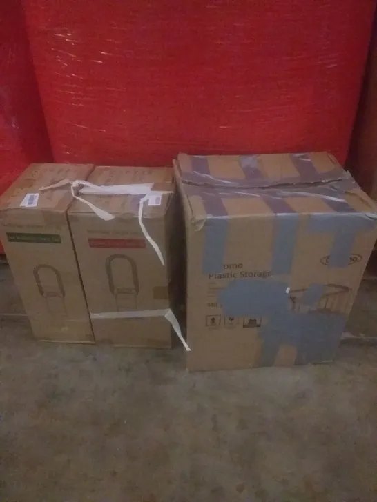 PALLET OF ASSORTED ITEMS INCLUDING AIR MULTIPLIER TOWER FAN, BLADELESS FAN, PLASTIC STORAGE CONTAINER