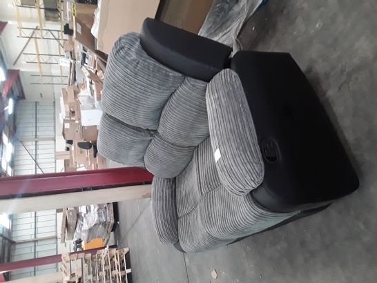 DESIGNER GREY LINED FABRIC MANUALLY RECLINING TWO SEATER SOFA 