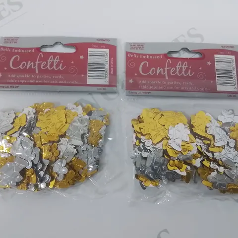 TWO BOXES OF 144 BRAND NEW 14G PACKS OF EMBOSSED  BELL  CONFETTI IN GOLD/SILVER