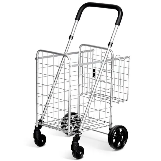 BOXED COSTWAY FOLDING HEIGHT ADJUSTABLE SHOPPING TROLLEY WITH HANDLE AND WHEELS