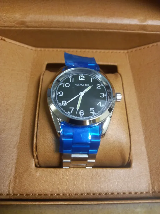 BOXED HELMA DH WATCH WITH GREEN FACE IN SILVER