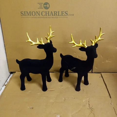 SET OF 2 GLAM FLOCKED DEER ORNAMENTS