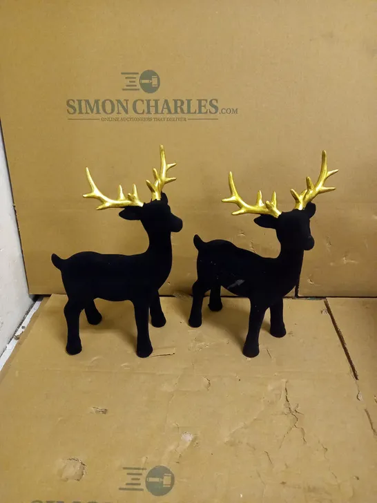 SET OF 2 GLAM FLOCKED DEER ORNAMENTS RRP £42.99