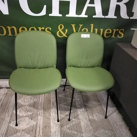 PAIR OF ITALIAN MADE CATTELAN GREEN LEATHER DINING CHAIRS 