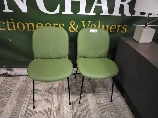 PAIR OF ITALIAN MADE CATTELAN GREEN LEATHER DINING CHAIRS 