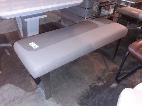 DESIGNER GREY FAUX LEATHER RECTANGULAR BENCH ON CHROME SUPPORTS